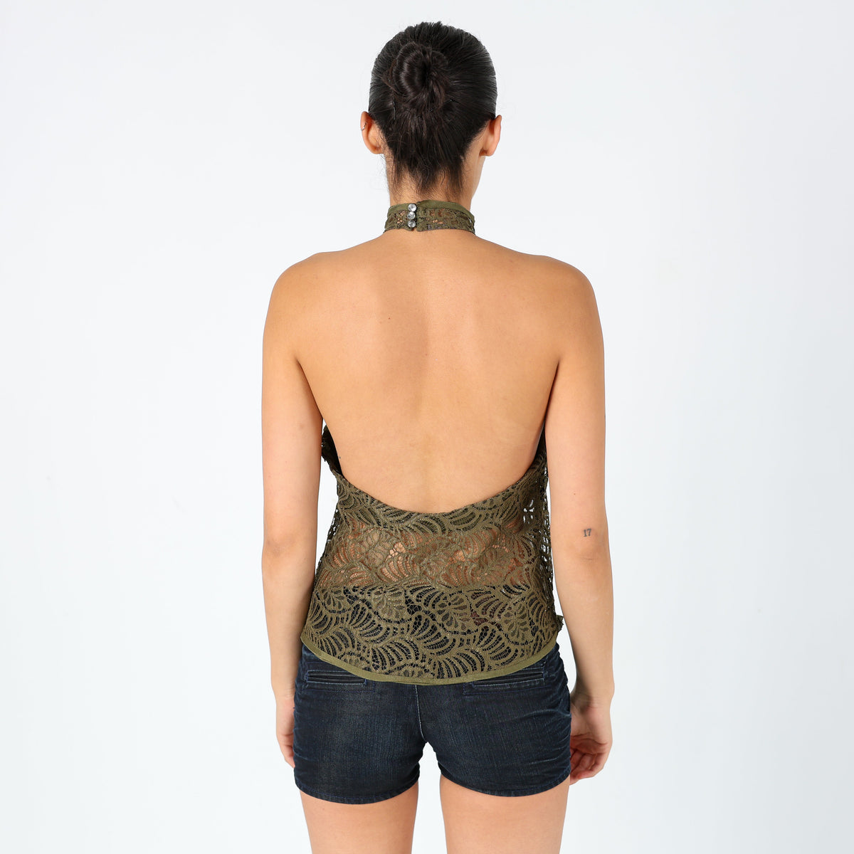 Khaki Green Y2K Agatha Cami Lace Halter Neck (10)
