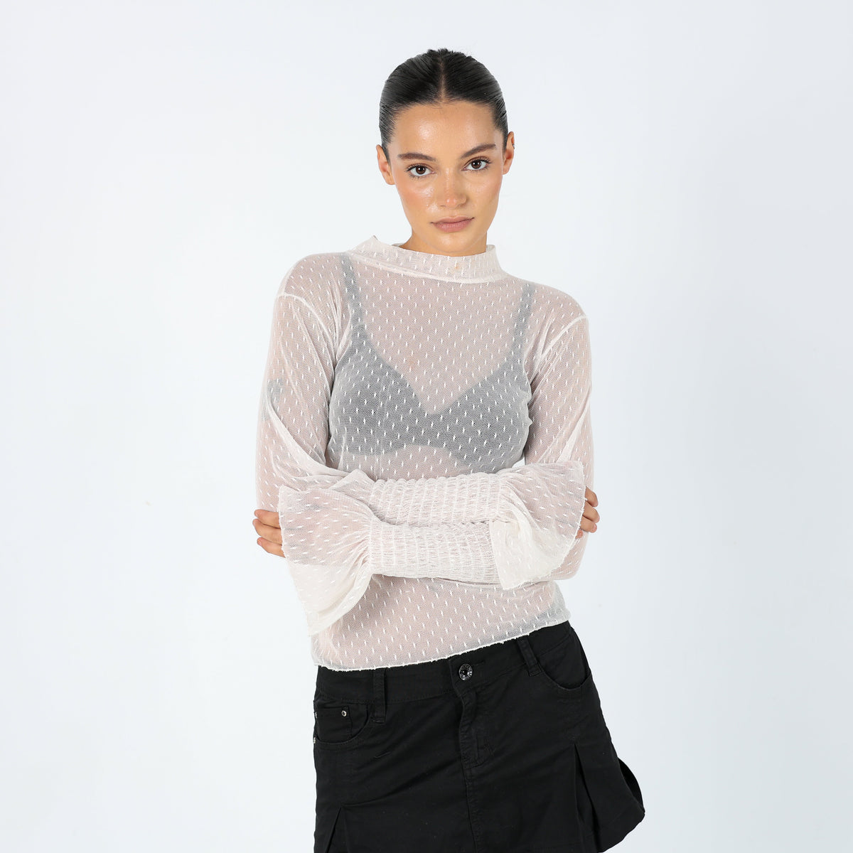Cream Y2K Mesh Top Sheer Long Sleeve (8)