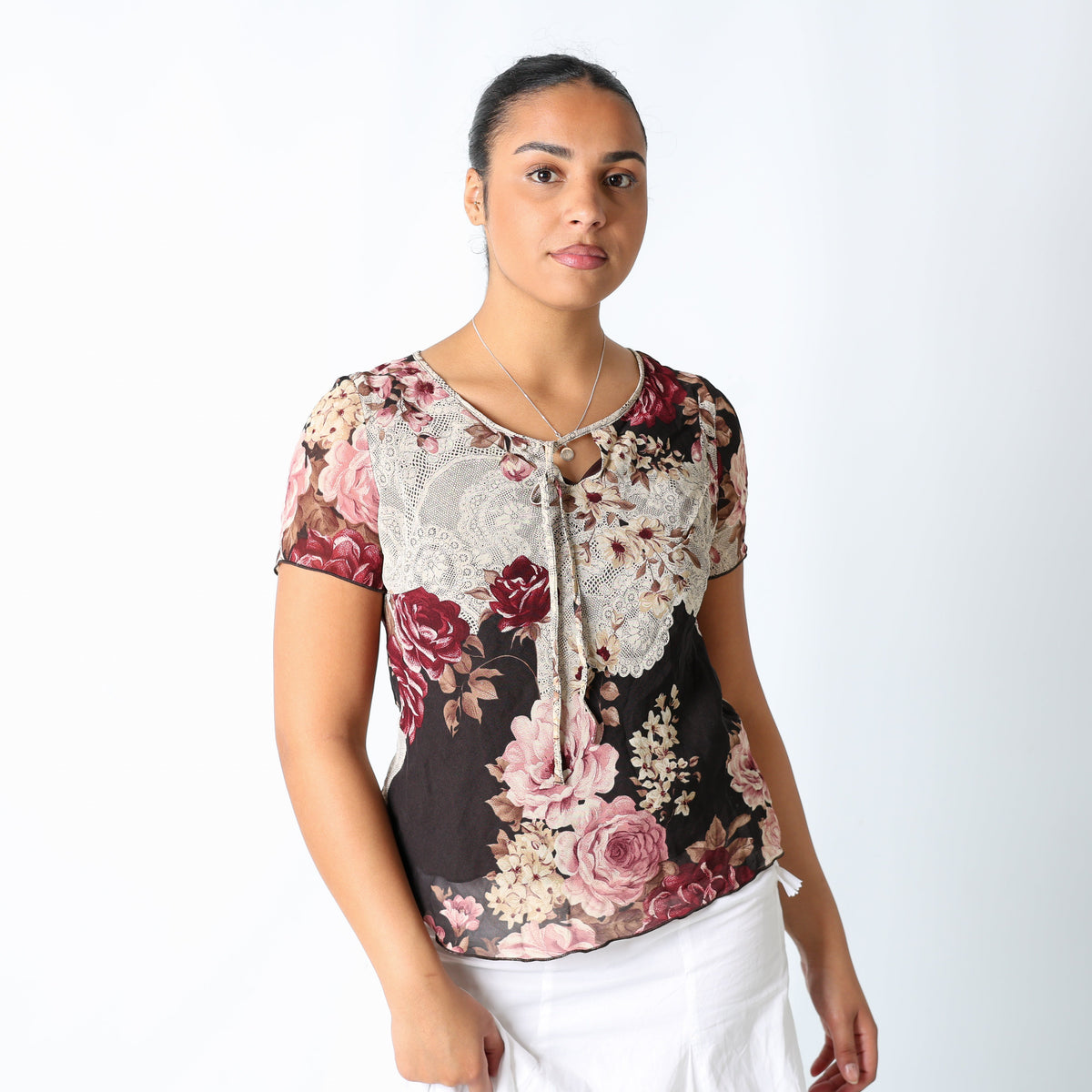 Brown 90s Berkertex Cami Floral Front Tie Sheer (14)