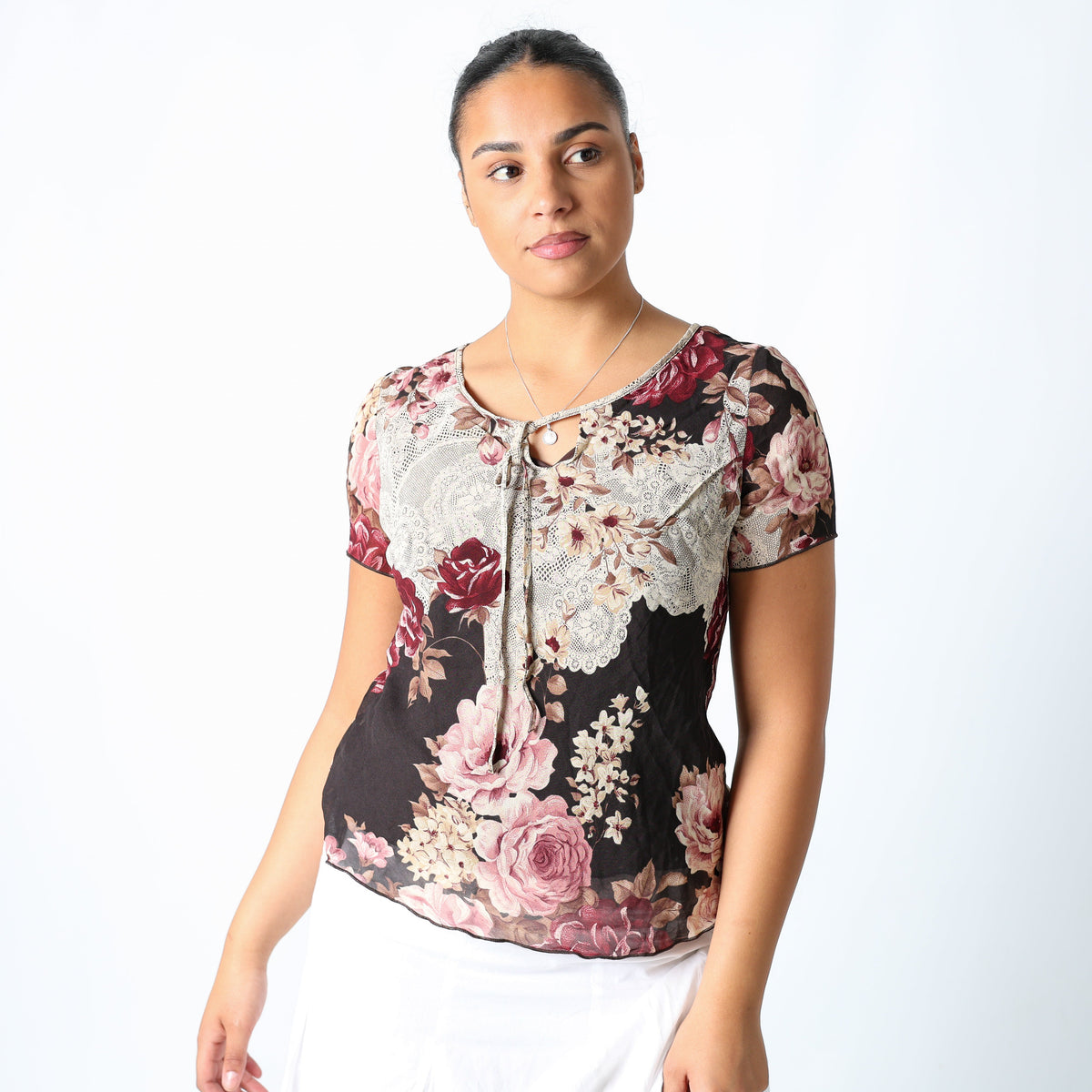 Brown 90s Berkertex Cami Floral Front Tie Sheer (14)