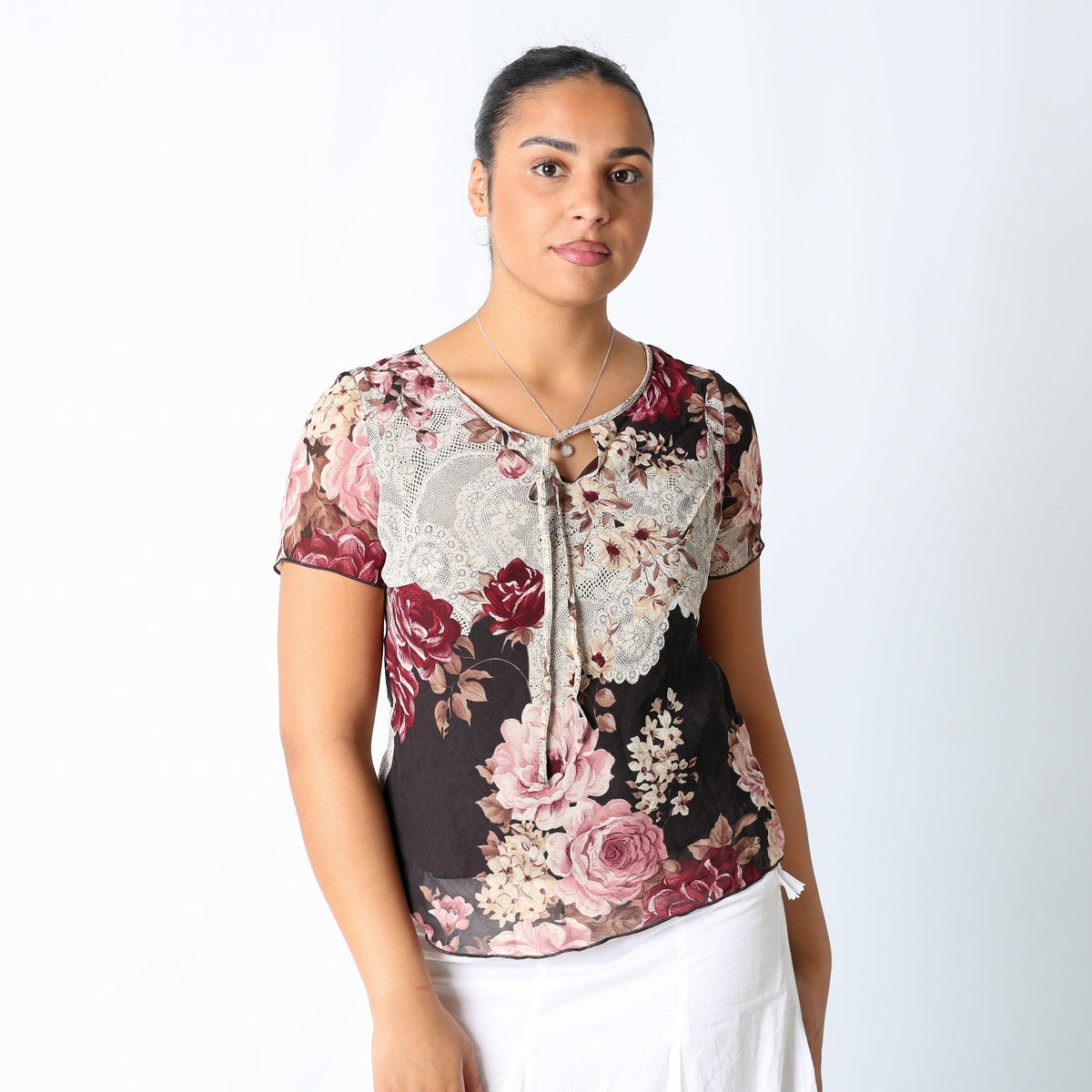 Brown 90s Berkertex Cami Floral Front Tie Sheer (14)