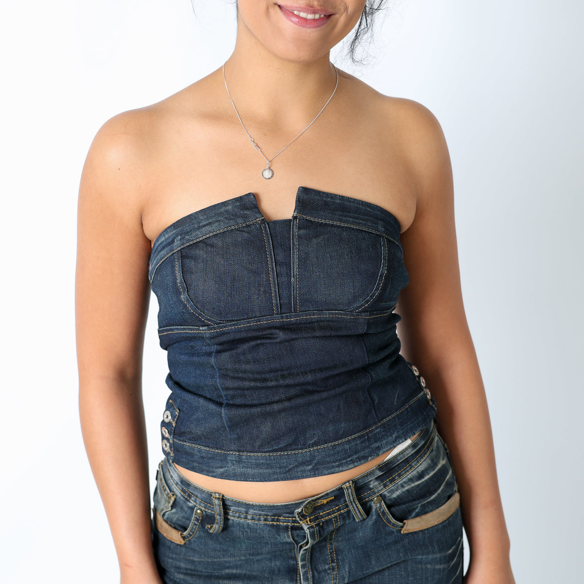 Navy Blue 90s Sportmax Code Corset Denim Zip Up (M)