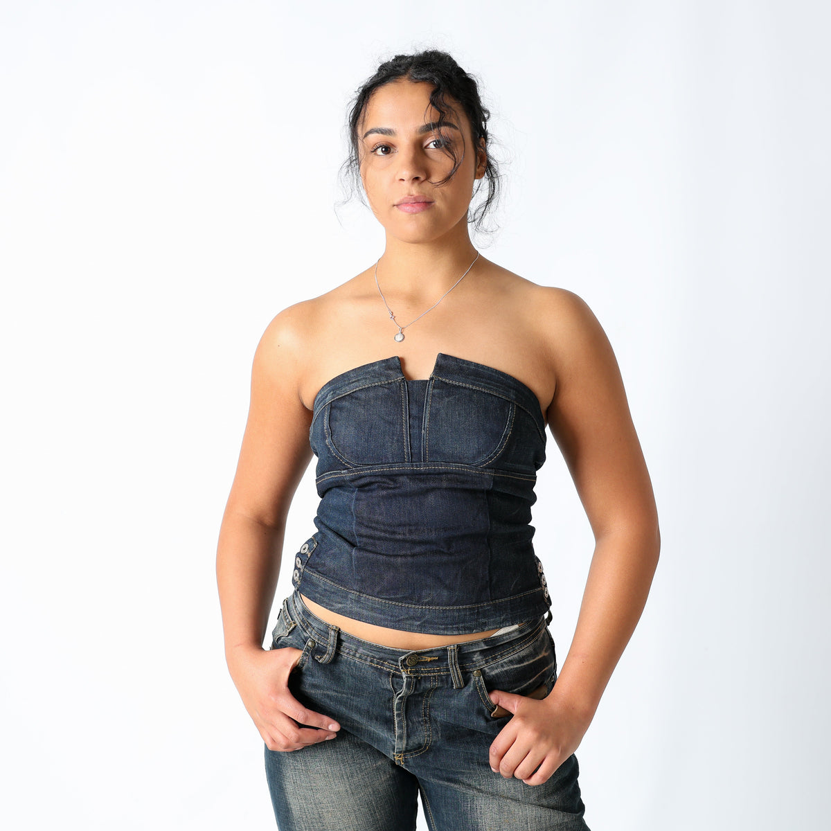 Navy Blue 90s Sportmax Code Corset Denim Zip Up (M)