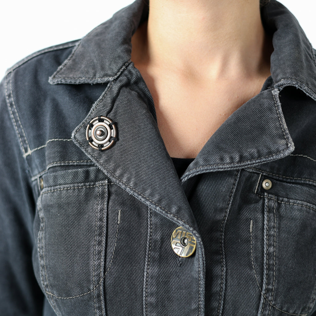 Navy Blue 90s Dolce & Gabbana Denim Jacket Rip Detail Contrast Stitch (L)