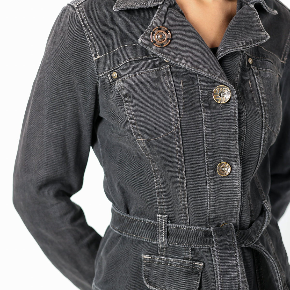 Navy Blue 90s Dolce & Gabbana Denim Jacket Rip Detail Contrast Stitch (L)
