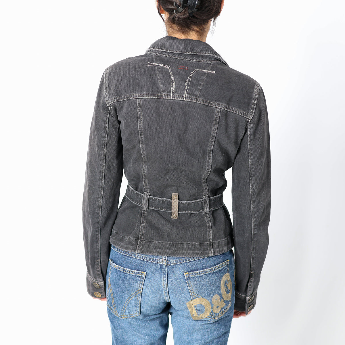 Navy Blue 90s Dolce & Gabbana Denim Jacket Rip Detail Contrast Stitch (L)