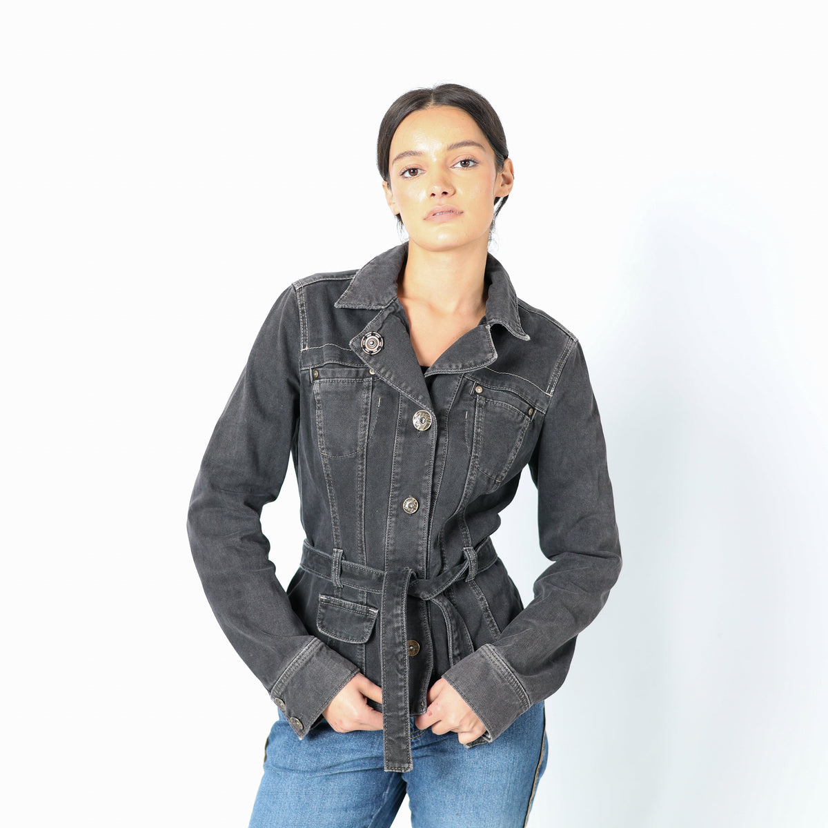 Navy Blue 90s Dolce & Gabbana Denim Jacket Rip Detail Contrast Stitch (L)