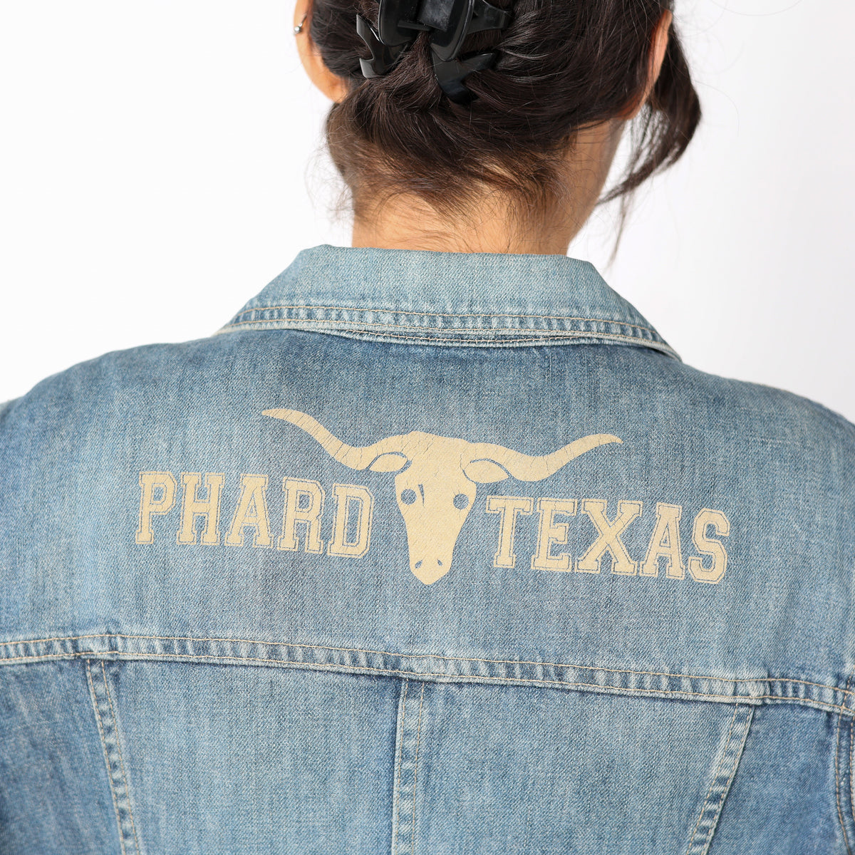 Light Blue 90s PHARD Denim Jacket Phard Texas on Back (M)
