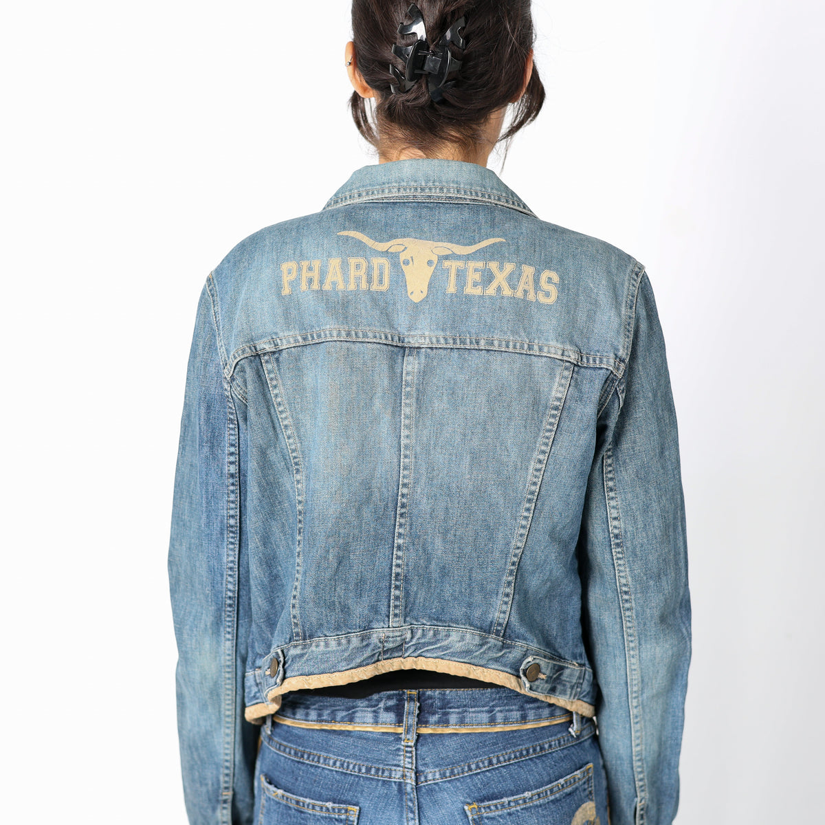 Light Blue 90s PHARD Denim Jacket Phard Texas on Back (M)