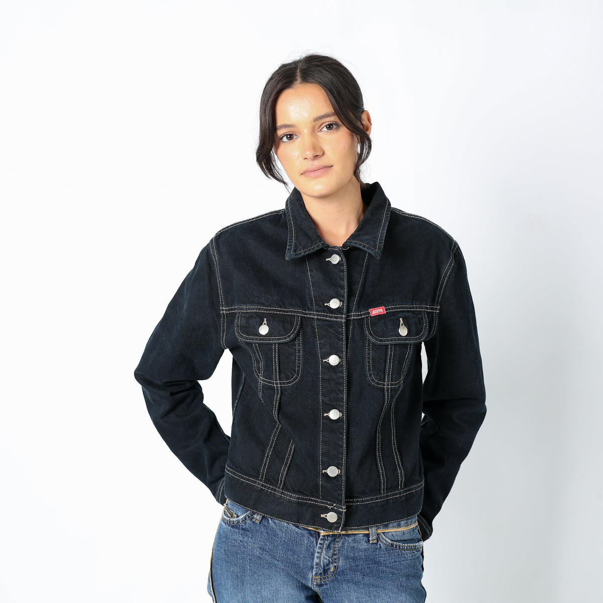 Navy Blue 90s Miss Sixty Denim Jacket Contrast Stitch (M)