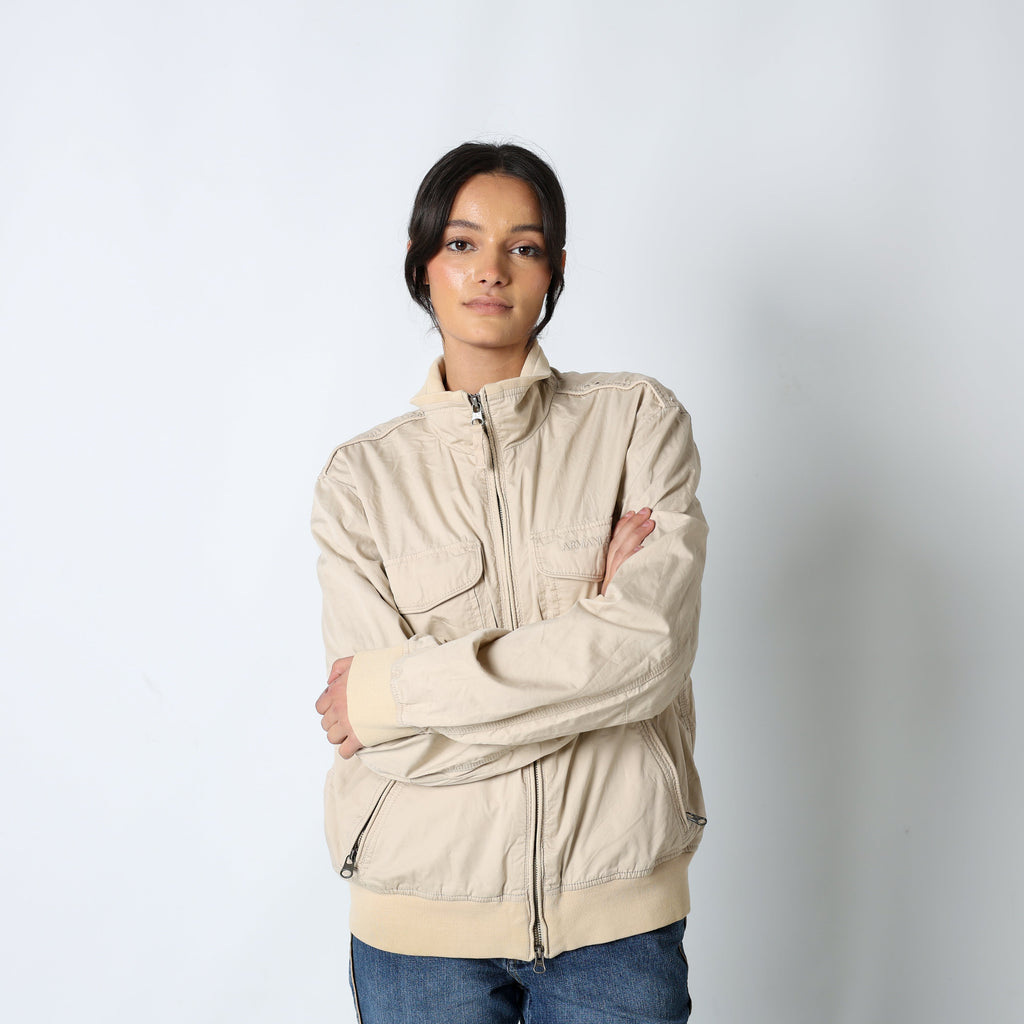 Beige 90s Armani Jeans Light jacket Zip Pockets (L)