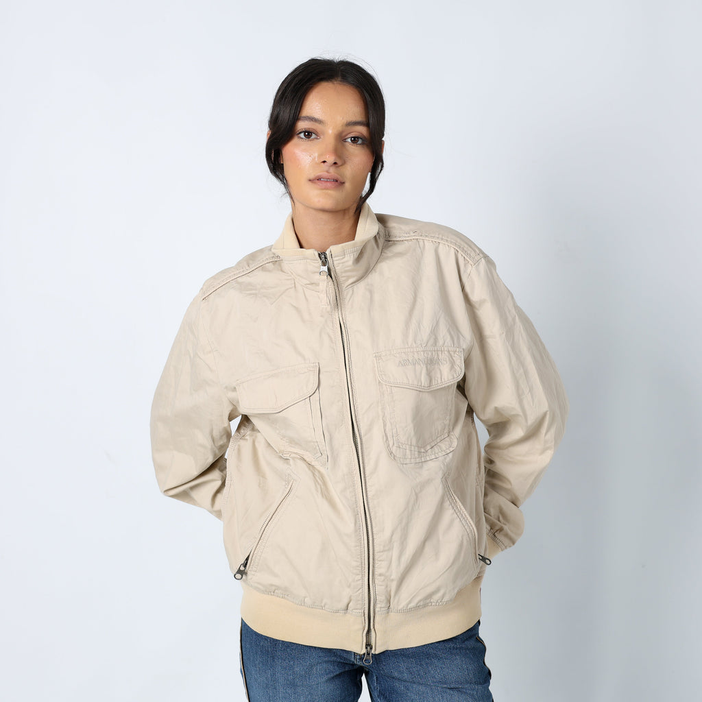 Beige 90s Armani Jeans Light jacket Zip Pockets (L)