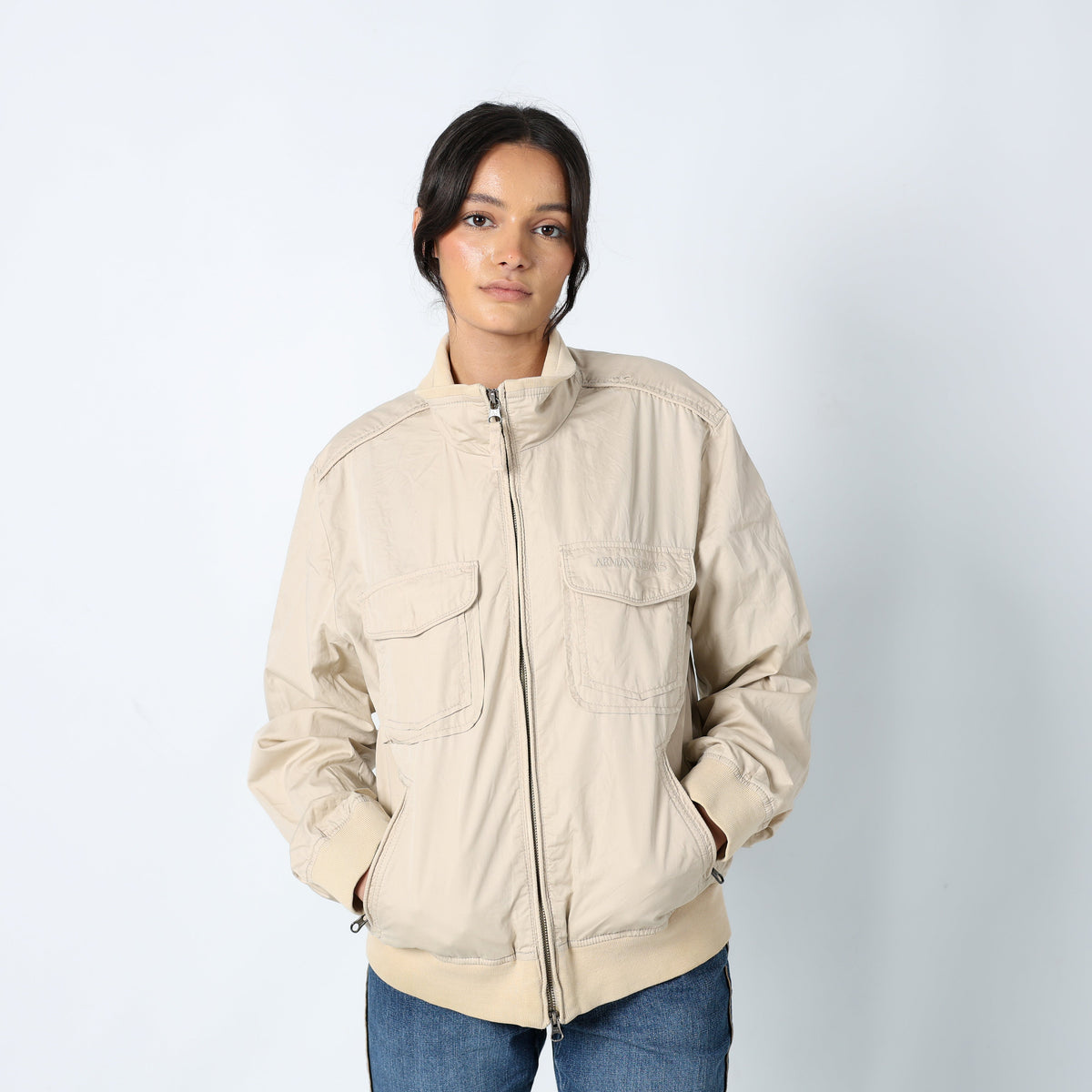 Beige 90s Armani Jeans Light jacket Zip Pockets (L)