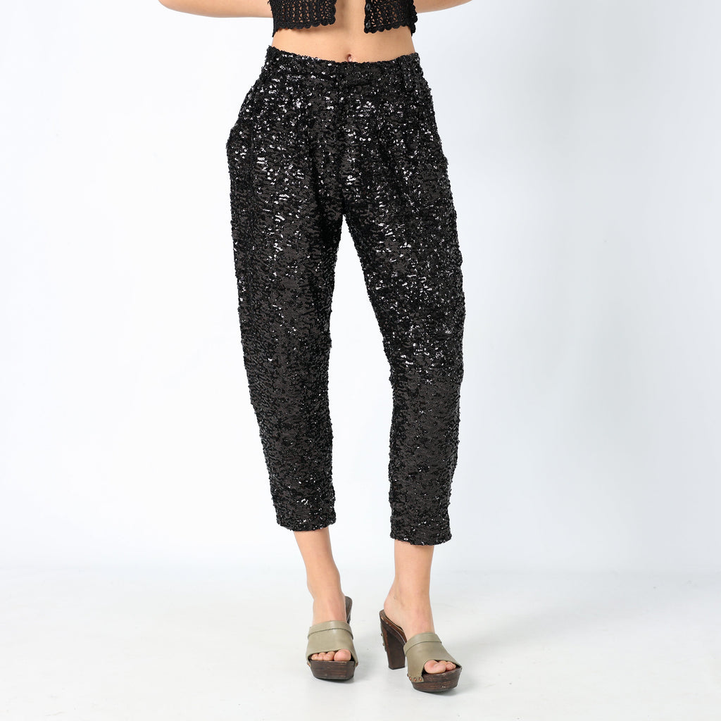 Black 90s Cycle Woven Trousers Sequin (S)