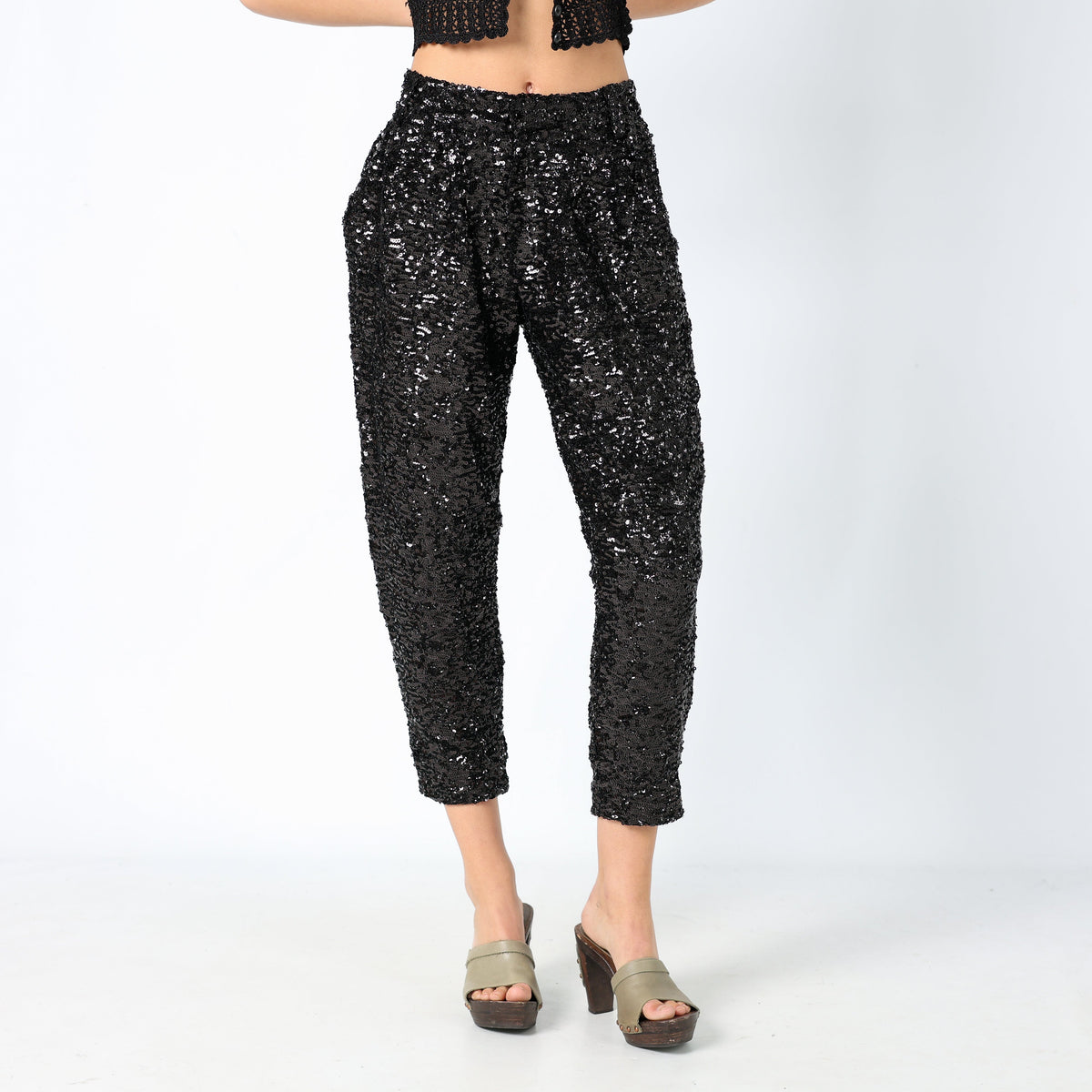 Black 90s Cycle Woven Trousers Sequin (S)