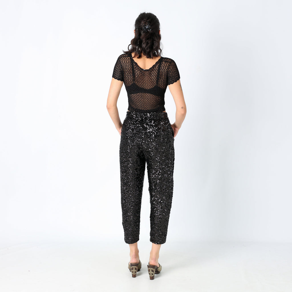 Black 90s Cycle Woven Trousers Sequin (S)