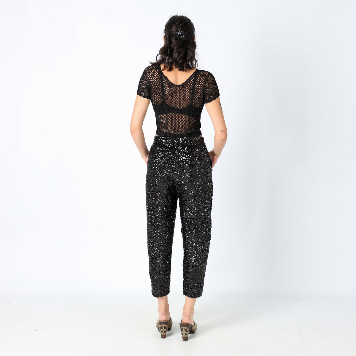Black 90s Cycle Woven Trousers Sequin (S)