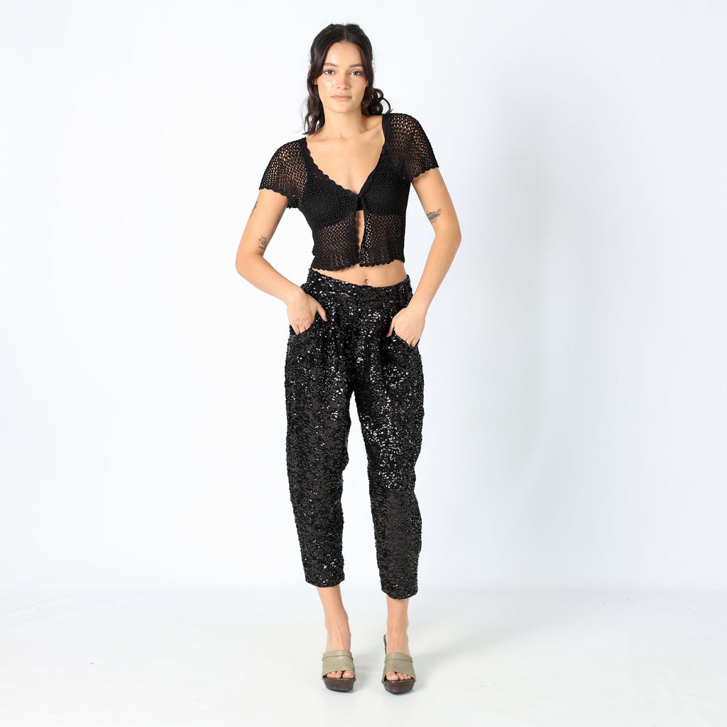 Black 90s Cycle Woven Trousers Sequin (S)