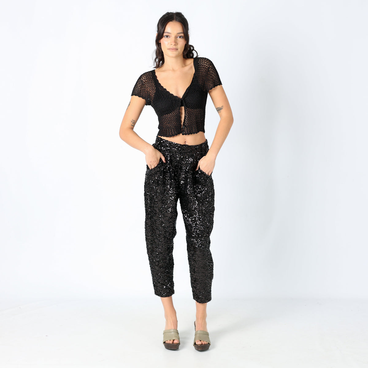 Black 90s Cycle Woven Trousers Sequin (S)