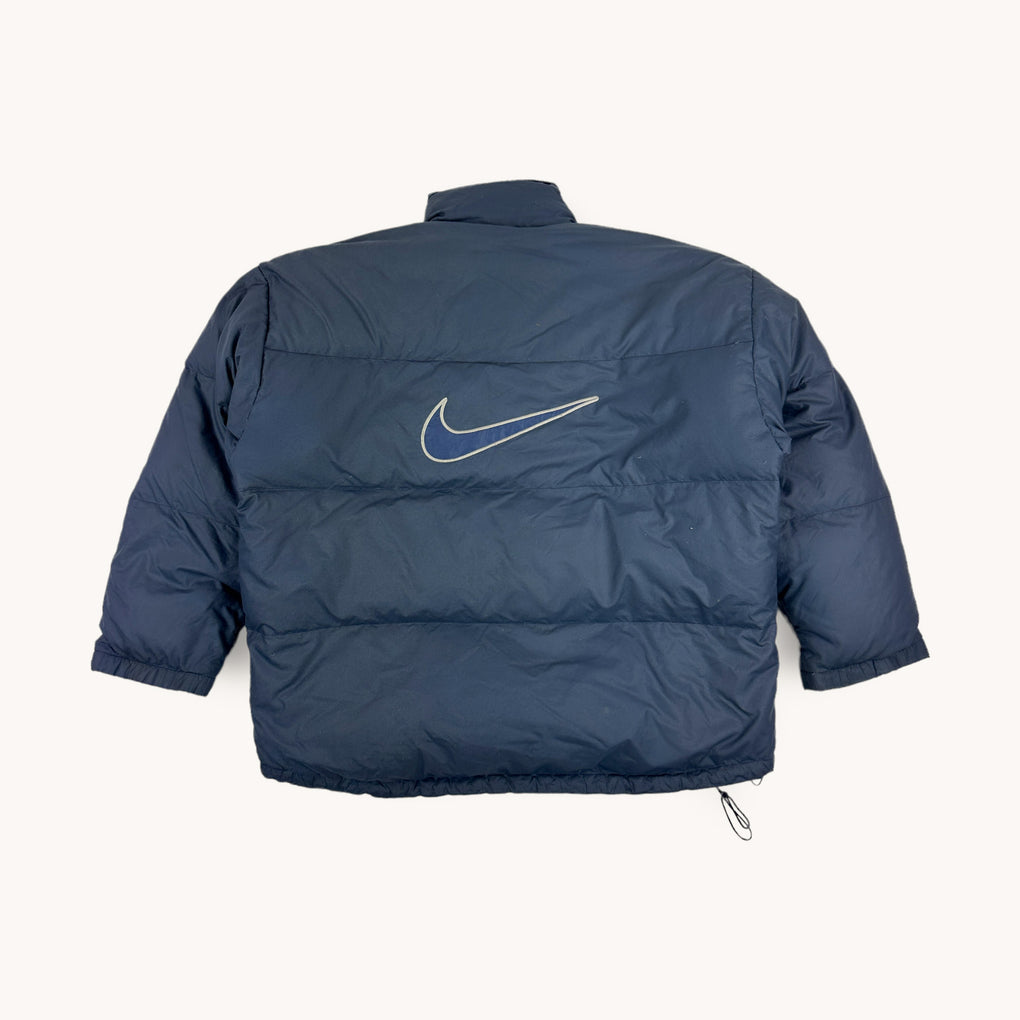 Navy Blue 90s NIKE Swoosh Puffer Jacket Coat (XL) – 28 Vintage