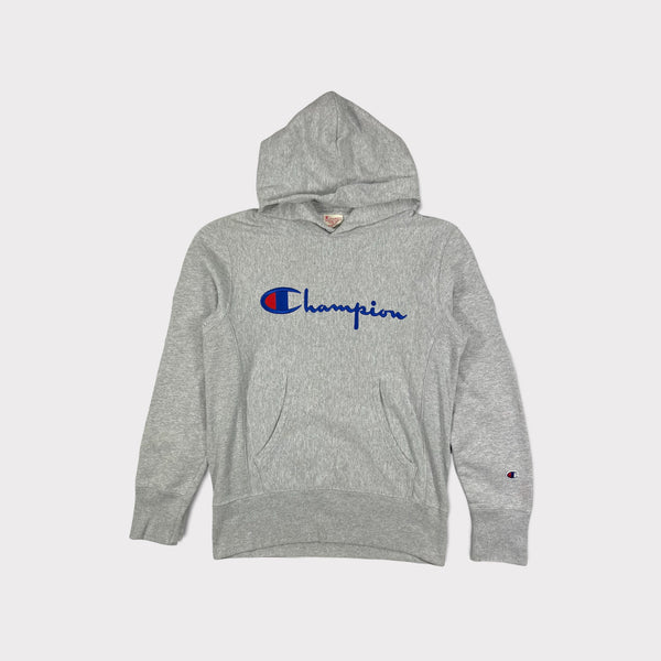 Grey 90s Champion Embroidered Reverse Weave Spellout Hoodie